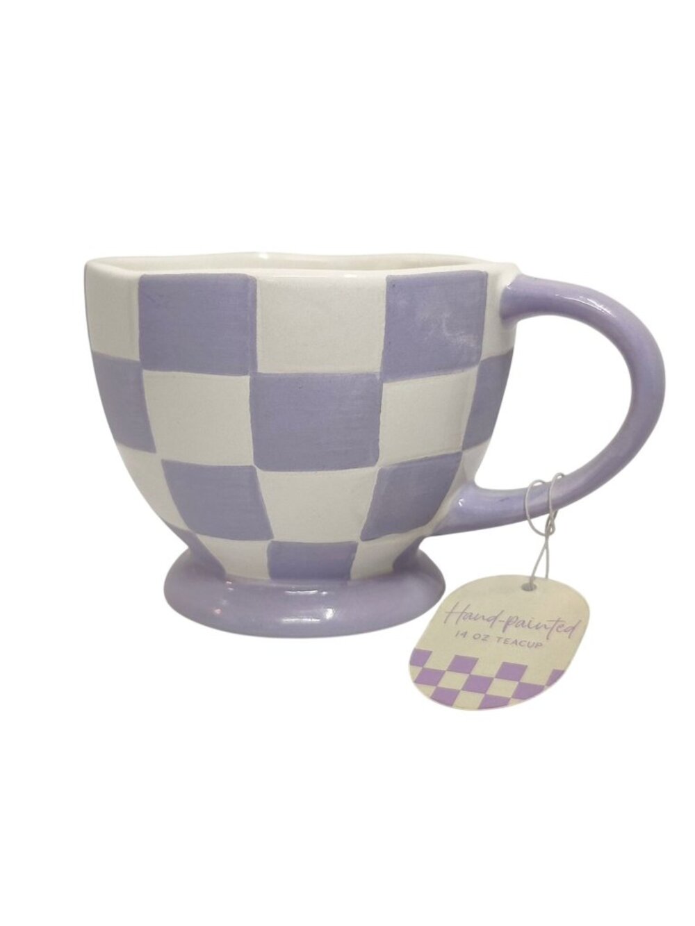 Purple Checkerboard Ceramic Mug Cup Sunday Morning Ceramics Lavender Hand Painte